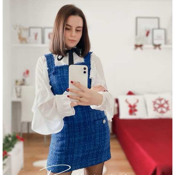 ZARA BLOGGER FAVE!!! Tweed Jumper Dress with Jewel Buttons NWT 💙 - Picture 11 of 16